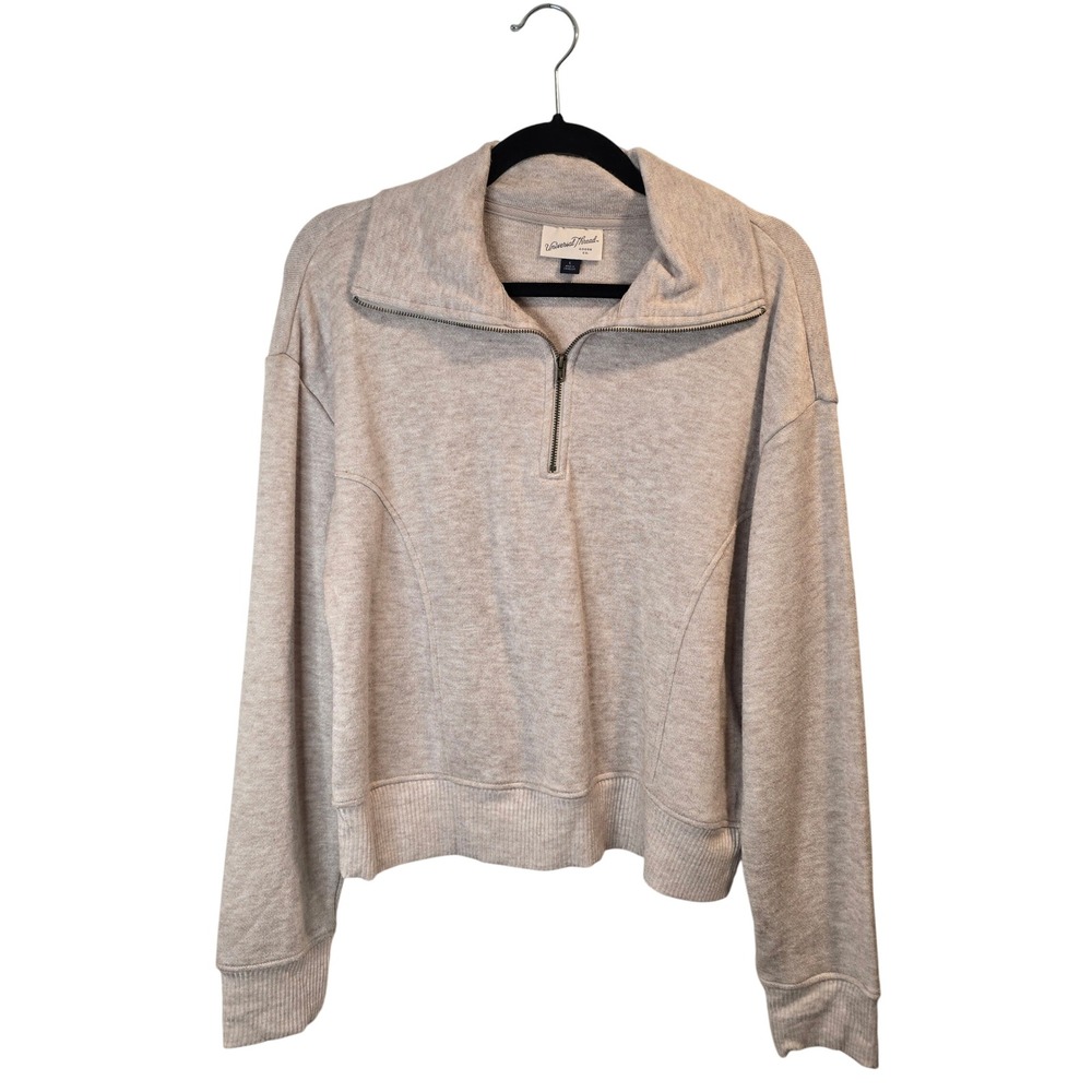 Universal Thread Quarter Zip Pullover Women Large Beige Marled Knit Relaxed Fit